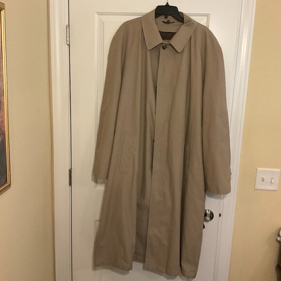 Jos A Bank Men’s 46L Trench Coat Beige Long Removable Plaid Wool Blend Liner - Picture 1 of 9